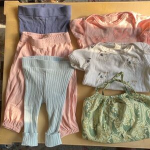 Kate Quinn 6-12 m Baby Girl Bundle 6 Pieces Pants Onesie Dog Flower Fruit EUC
